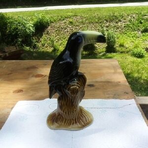 Ceramic Toucan Bird Figurine - Black and Brown